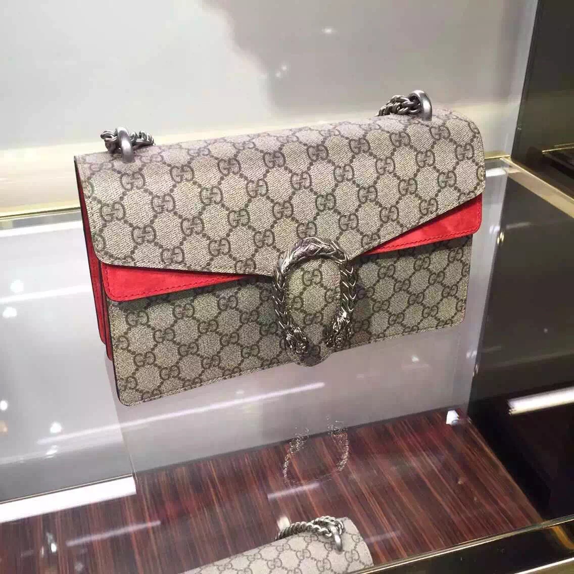 Real Gucci Dionysus GG Supreme Shoulder Bag 400249 Red